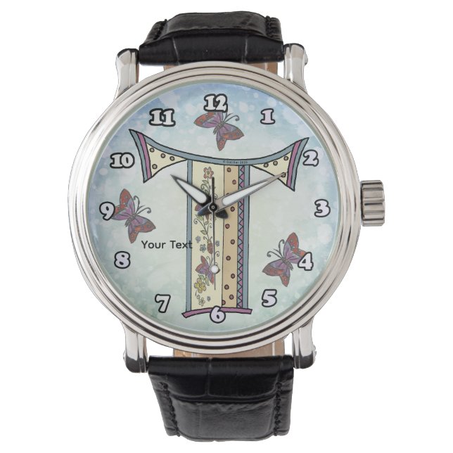 florales Monogramm Armbanduhr (Vorderseite)