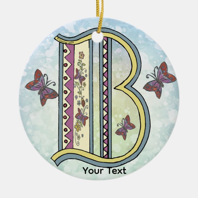 florales Monogramm B Keramik Ornament (Vorne)