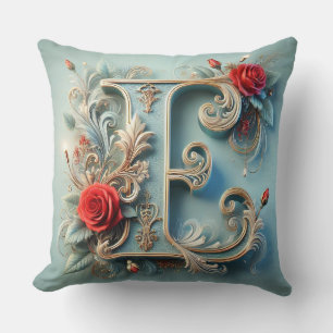 🌸 Florales Monogramm Buchstabe E Deko Wohnaccesso Kissen