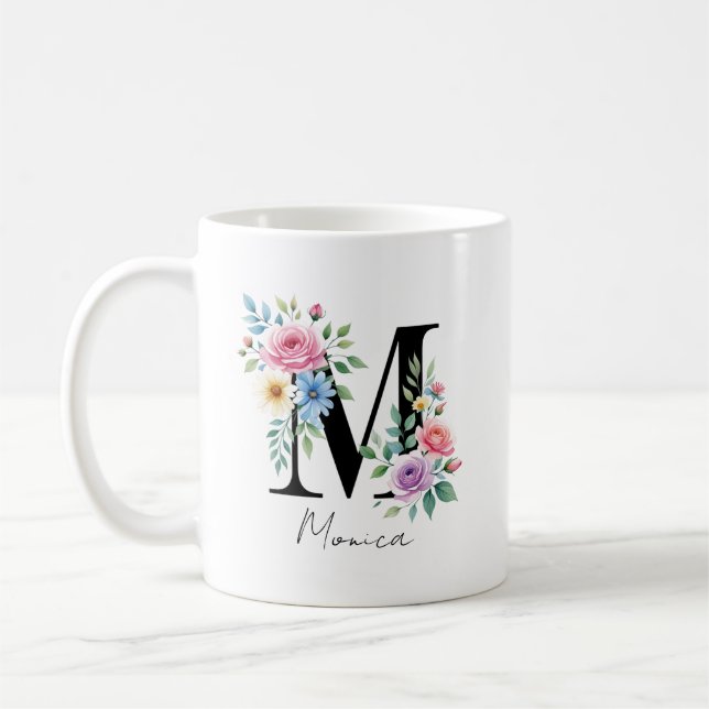 Florales Monogramm – Buchstabe M Kaffeetasse (Links)