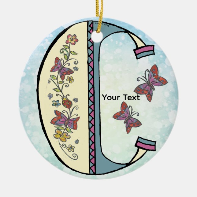 florales Monogramm C Keramik Ornament (Vorne)