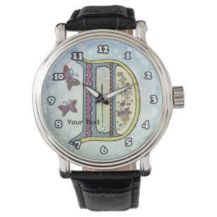 florales Monogramm D Armbanduhr