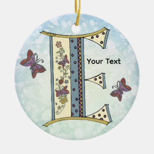 florales Monogramm E Keramik Ornament