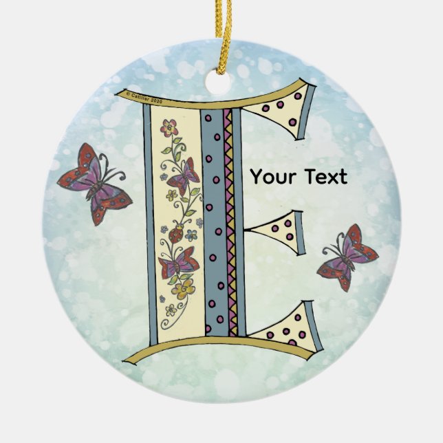 florales Monogramm E Keramik Ornament (Vorne)