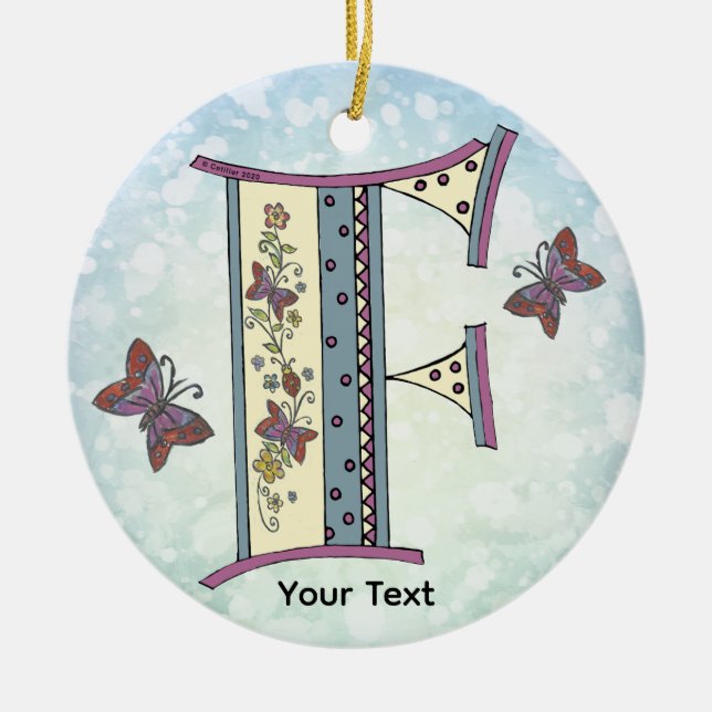 florales Monogramm F Keramik Ornament (Vorne)