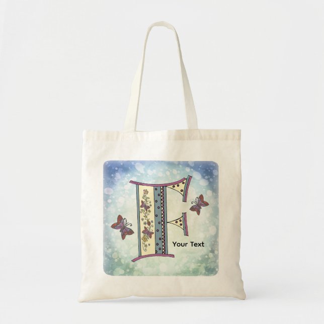florales Monogramm F Tragetasche (Vorne)