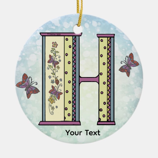 florales Monogramm H Keramik Ornament (Vorne)