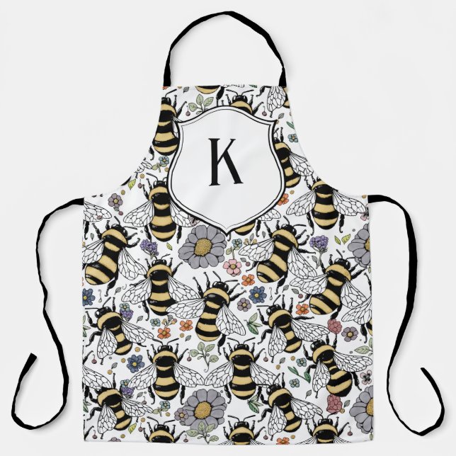 Florales Monogramm Hummel  Schürze (Vorderseite)