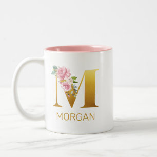 Florales Monogramm Initial Botanisch Personalisier Zweifarbige Tasse