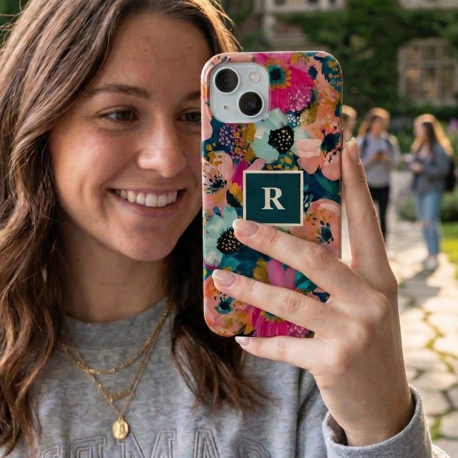 Florales Monogramm iPhone 15 Hülle (Von Creator hochgeladen)