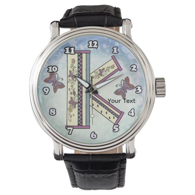 florales Monogramm K Armbanduhr (Vorderseite)