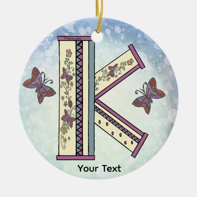 florales Monogramm K Keramik Ornament (Vorne)