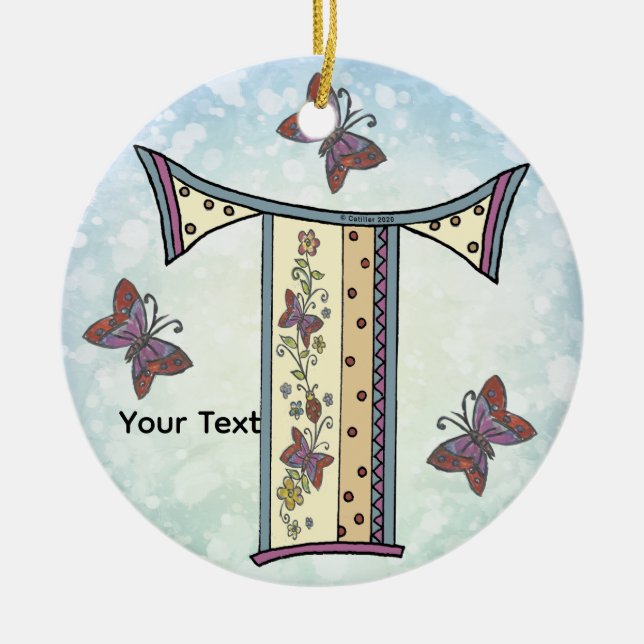 florales Monogramm Keramik Ornament (Vorne)