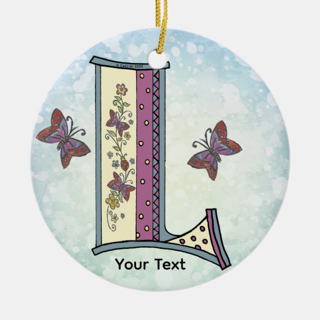 florales Monogramm L Keramik Ornament (Vorne)