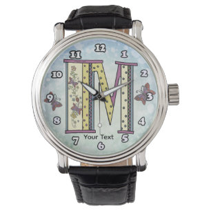 florales Monogramm M Armbanduhr