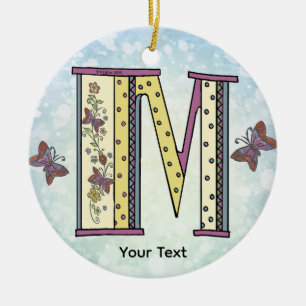 florales Monogramm M Keramik Ornament