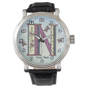 florales Monogramm N Armbanduhr