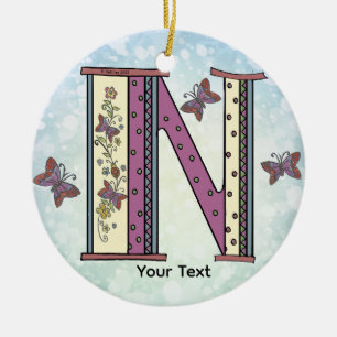 florales Monogramm N Keramik Ornament