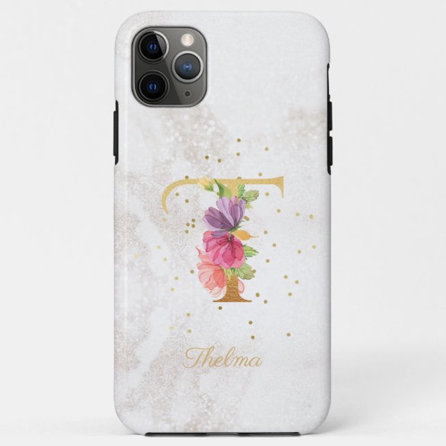Florales Monogramm Namensinitiale T Buchstabe pers Case-Mate iPhone Hülle (Rückseite)