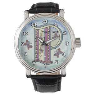 florales Monogramm P Armbanduhr