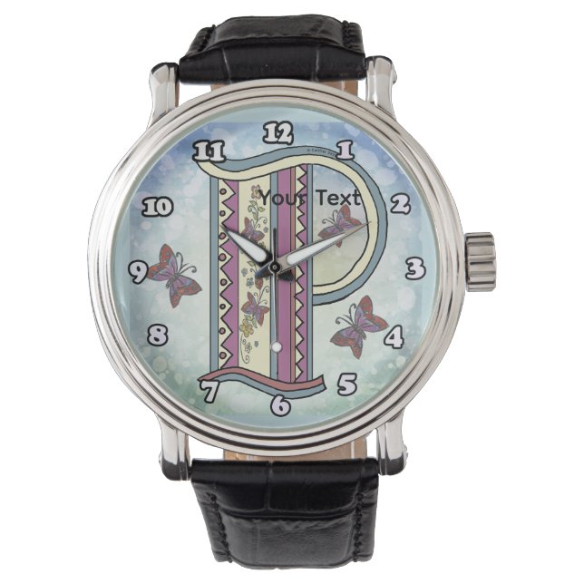 florales Monogramm P Armbanduhr (Vorderseite)