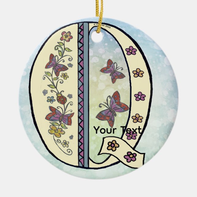 florales Monogramm Q Keramik Ornament (Vorne)