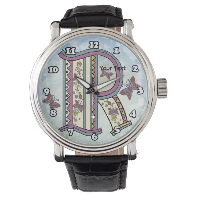 florales Monogramm R Armbanduhr (Vorderseite)