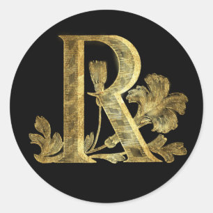 Florales Monogramm R Runder Aufkleber