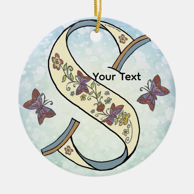 florales Monogramm S Keramik Ornament (Vorne)