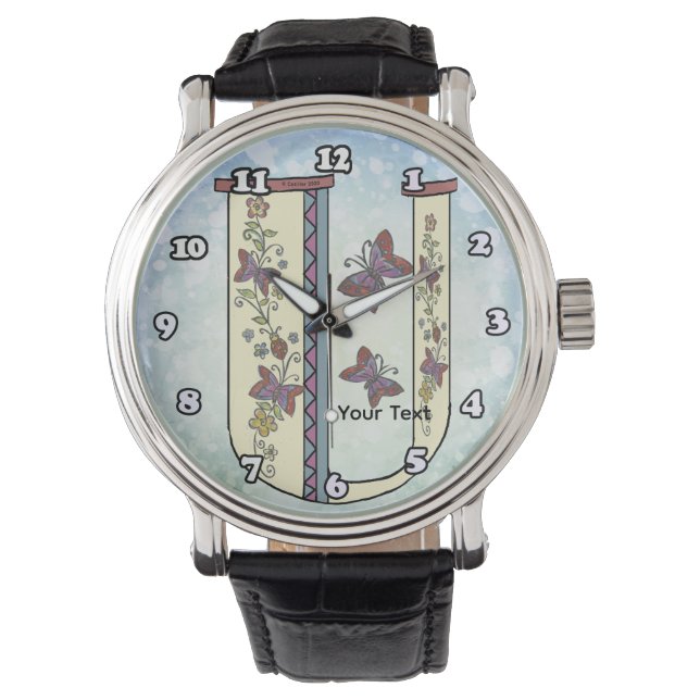 florales Monogramm U Armbanduhr (Vorderseite)
