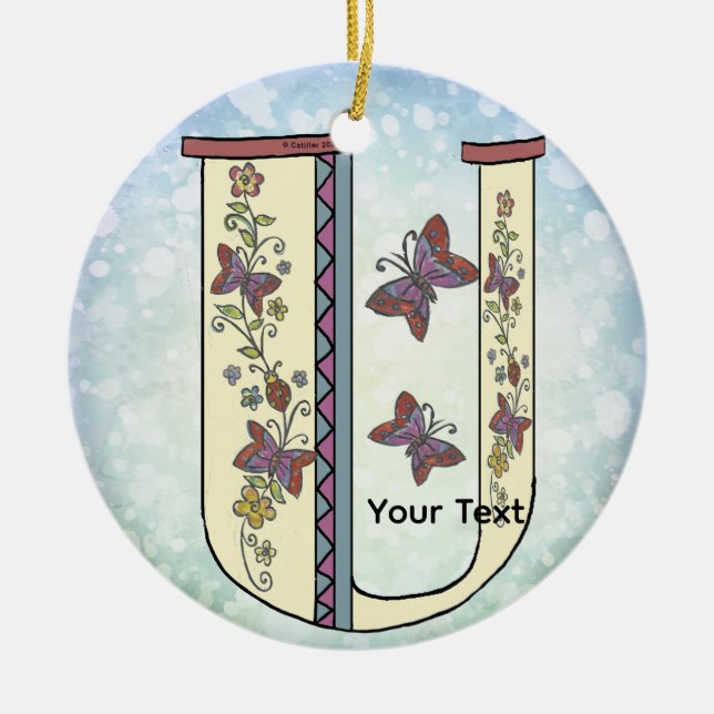 florales Monogramm U Keramik Ornament (Vorne)