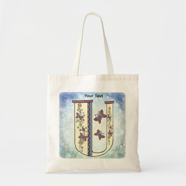 florales Monogramm U Tragetasche (Vorne)