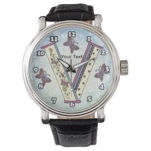 florales Monogramm V Armbanduhr