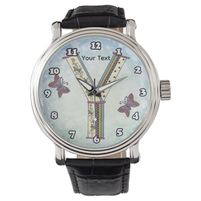 florales Monogramm Y Armbanduhr (Vorderseite)