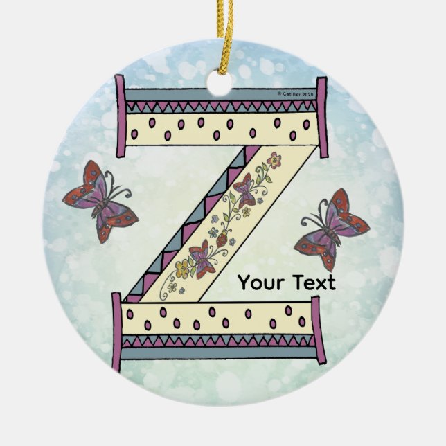 florales Monogramm Z Keramik Ornament (Vorne)