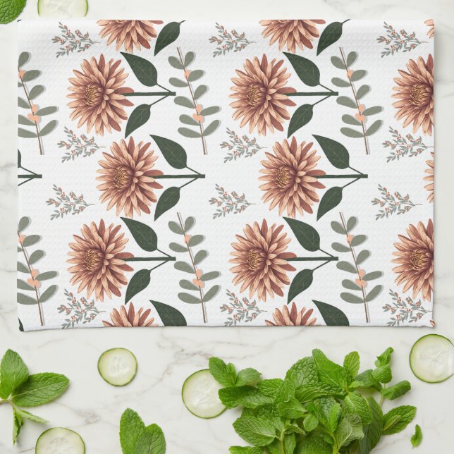 Florales Muster mit Dahlien Geschirrtuch (Gefaltet)