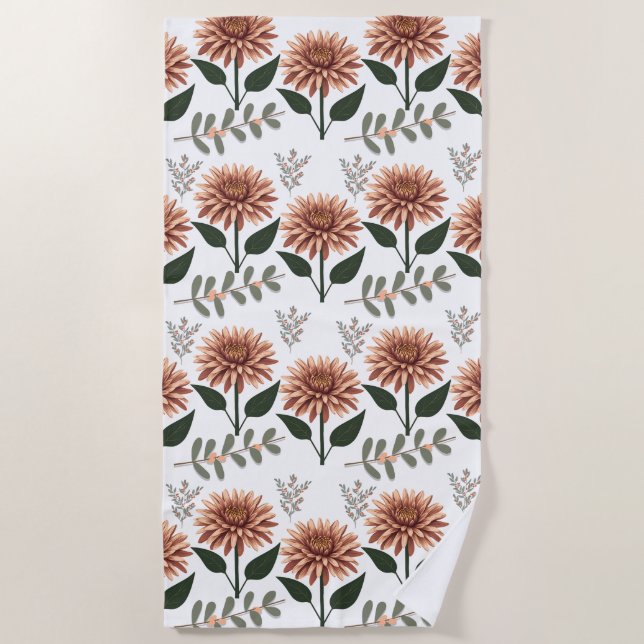 Florales Muster mit Dahlien Strandtuch (Vorderseite)