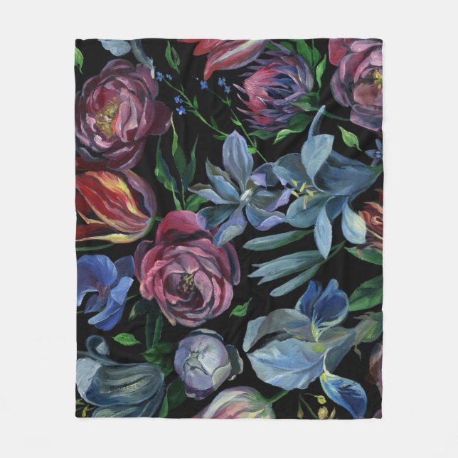 Florales Öl-Pastell: Nahtloses Muster Fleecedecke (Vorderseite)