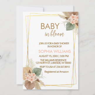 Florales Pampasgras Baby In Bloom Baby Shower-Einl Einladung