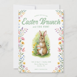 Florales Pastell-Wasserfarben-Hasen-Oster-Brunch Einladung
