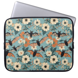 Florales Patchwork Halloween Fledermäuse & Blumen Laptopschutzhülle