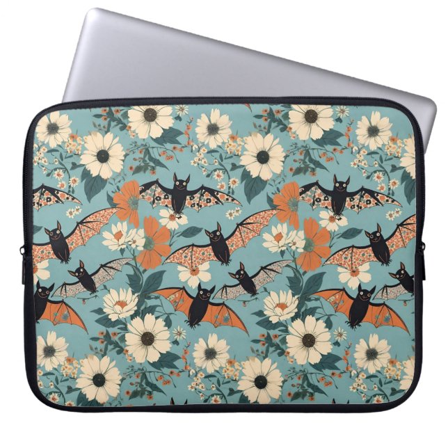 Florales Patchwork Halloween Fledermäuse & Blumen Laptopschutzhülle (Vorderseite)