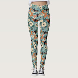 Florales Patchwork Halloween-Fledermäuse & Blumen Leggings