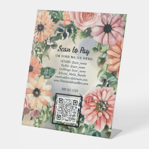Florales QR-Code-Scan-Zahlung-Pop-Up-Markt-Verkäuf Sockelschild