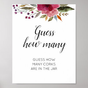 Florales Ratespiel Hochzeitsparty - Wie viele Kork Poster
