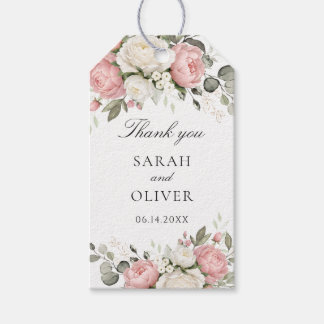 Florales Rosa-Hochzeitsgeschenk-Tag mit Grün Geschenkanhänger