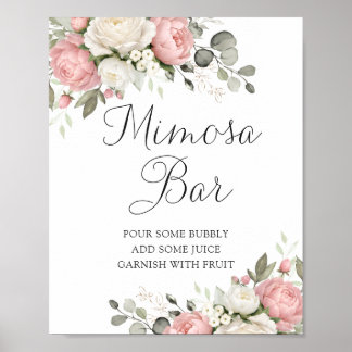 Florales Rosa-Hochzeitsgrün Mimosa-Bar-Schild Poster