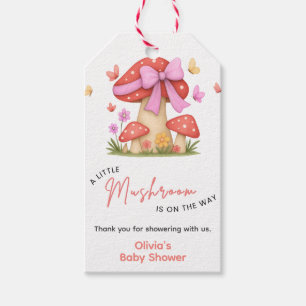 Florales rosa Schleifchen Ein kleiner Pilz Baby Sh Geschenkanhänger