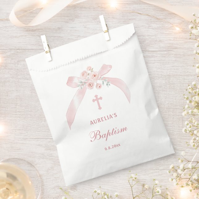 Florales rosa Schleife Taufe Geschenktütchen (Ausgeschnitten)