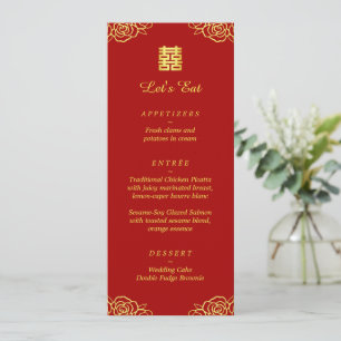 Florales Rosarot Gold Chinesische Hochzeitsfeier Menükarte